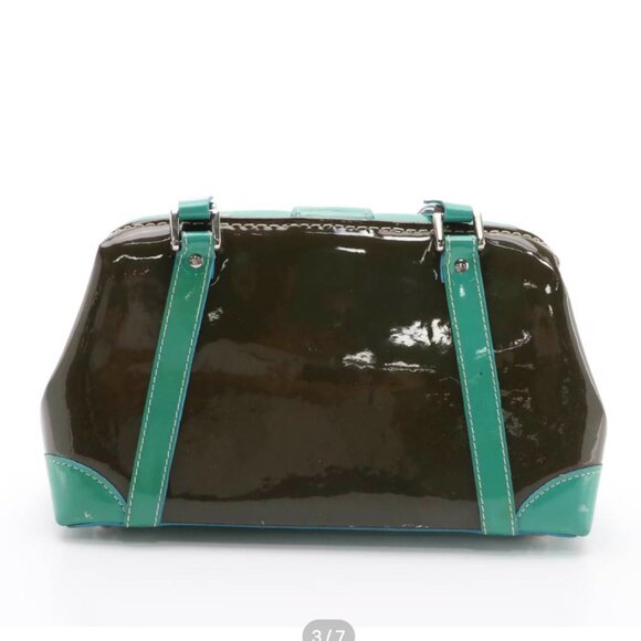 Paolo Masi Doctor Bag in Bi-color Green/Black Patent Leather, Key & Padlock RARE - Picture 2 of 10